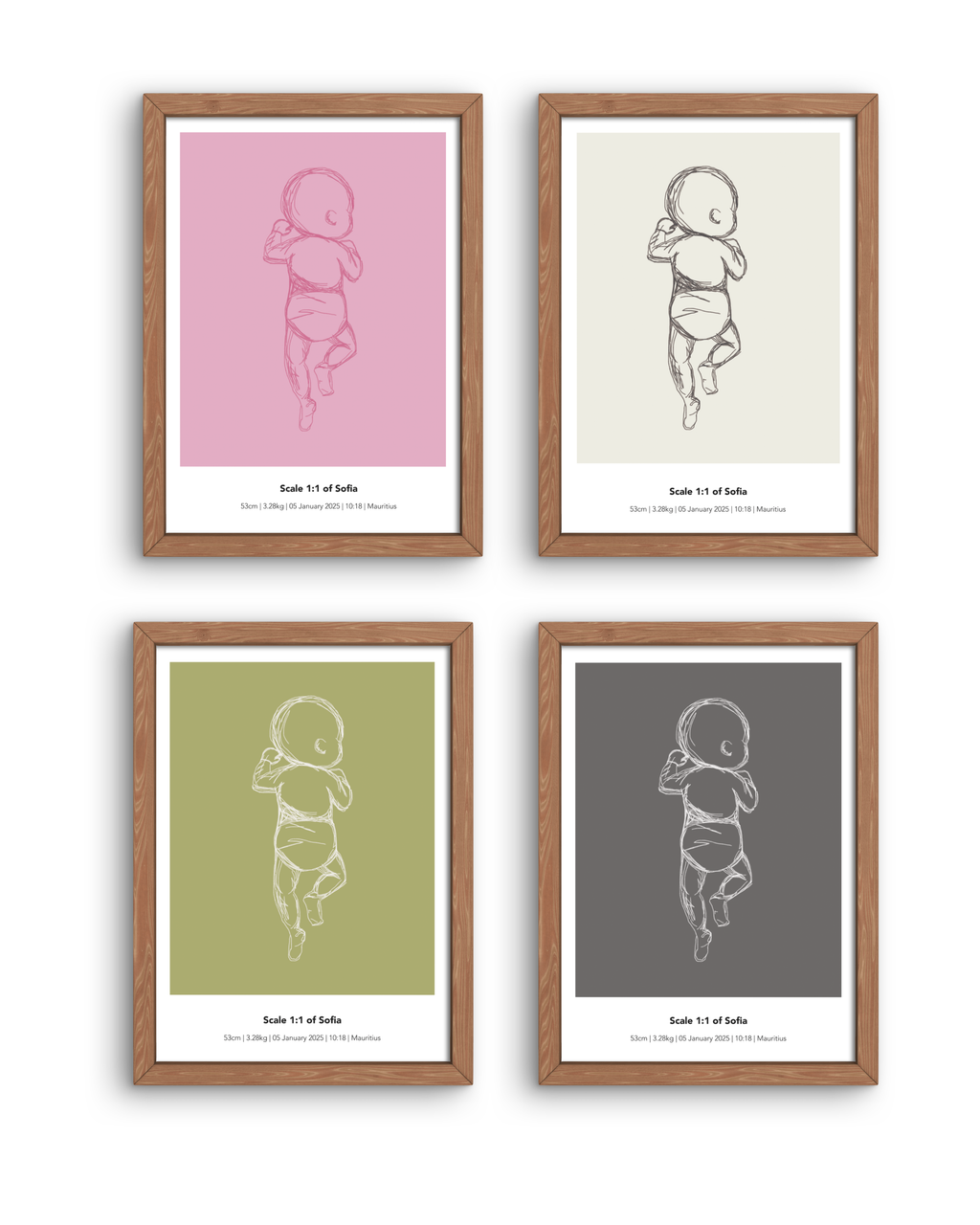 1:1 Scale Custom 300DPI Printable Digital Birth Poster - Sketch Style
