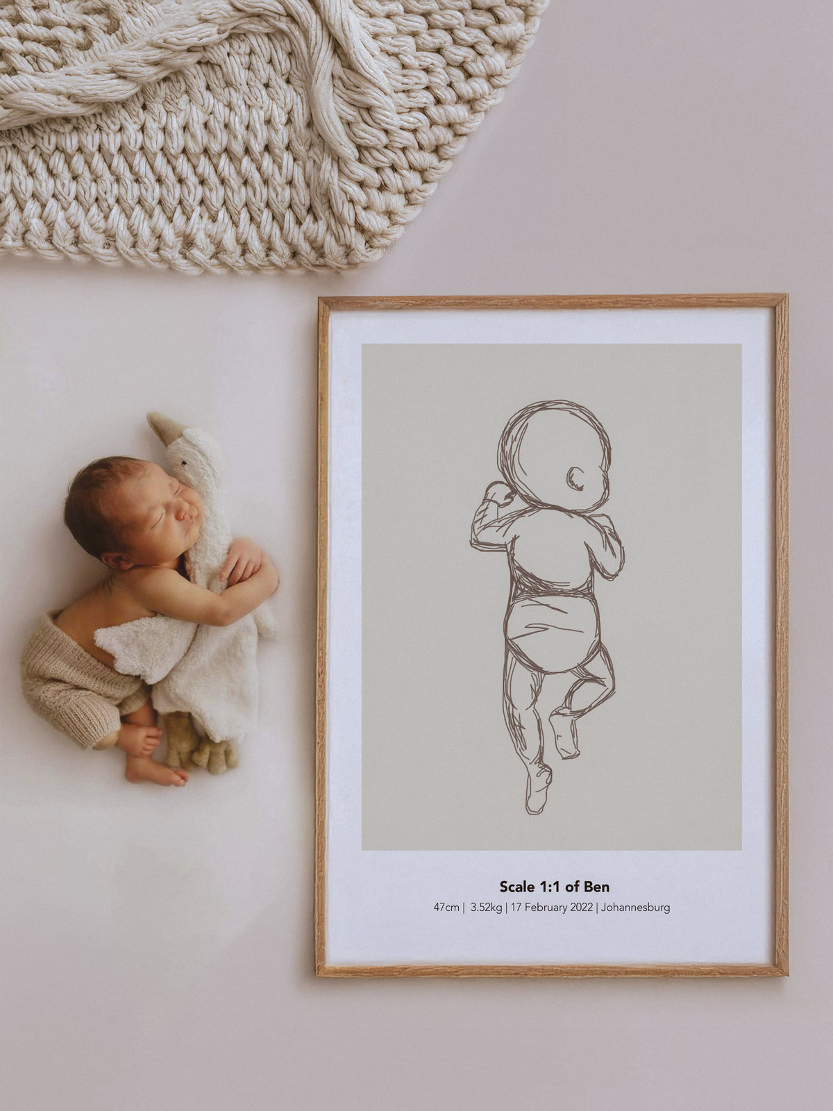1:1 Scale Custom 300DPI Printable Digital Birth Poster - Sketch Style