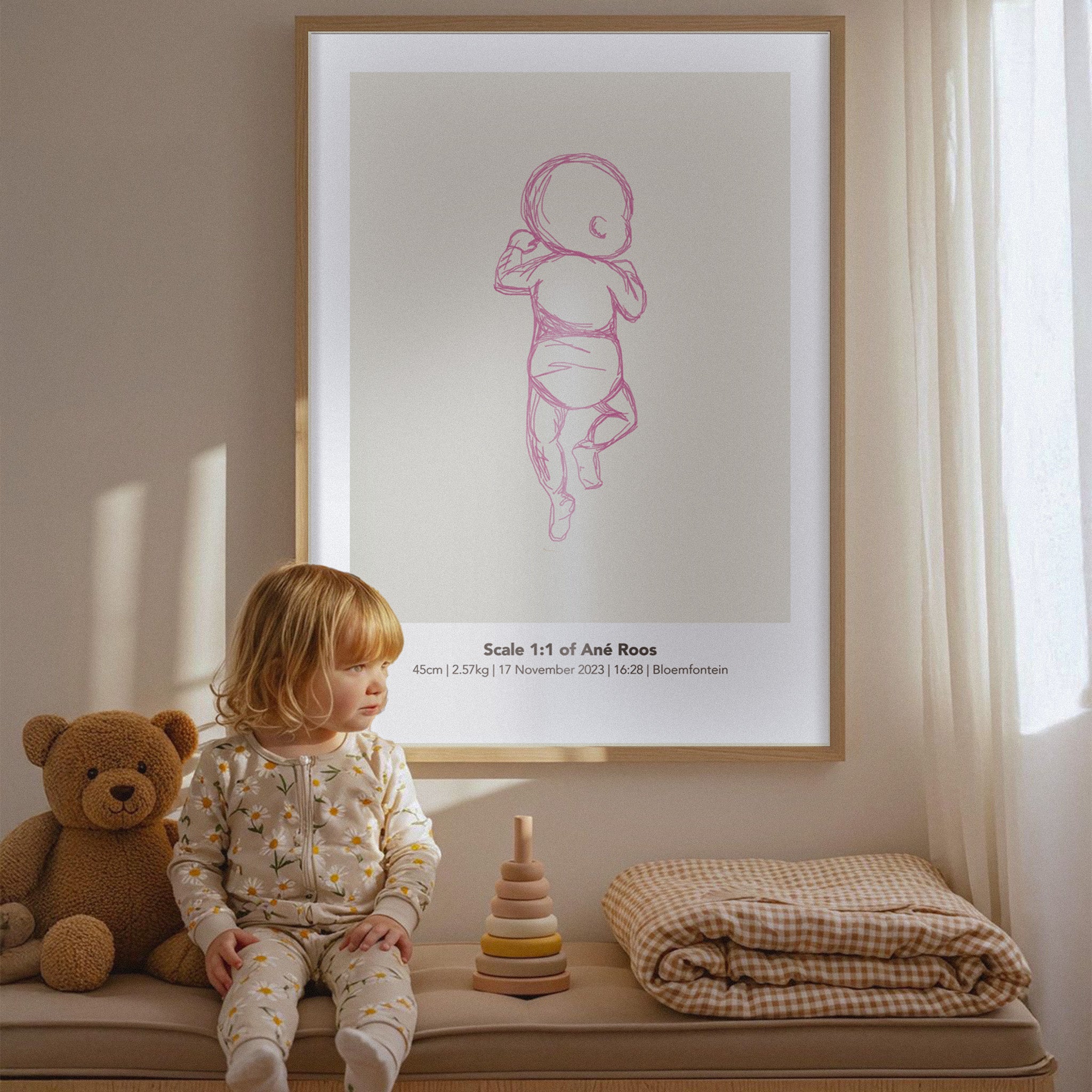 1:1 Scale Custom 300DPI Printable Digital Birth Poster - Sketch Style
