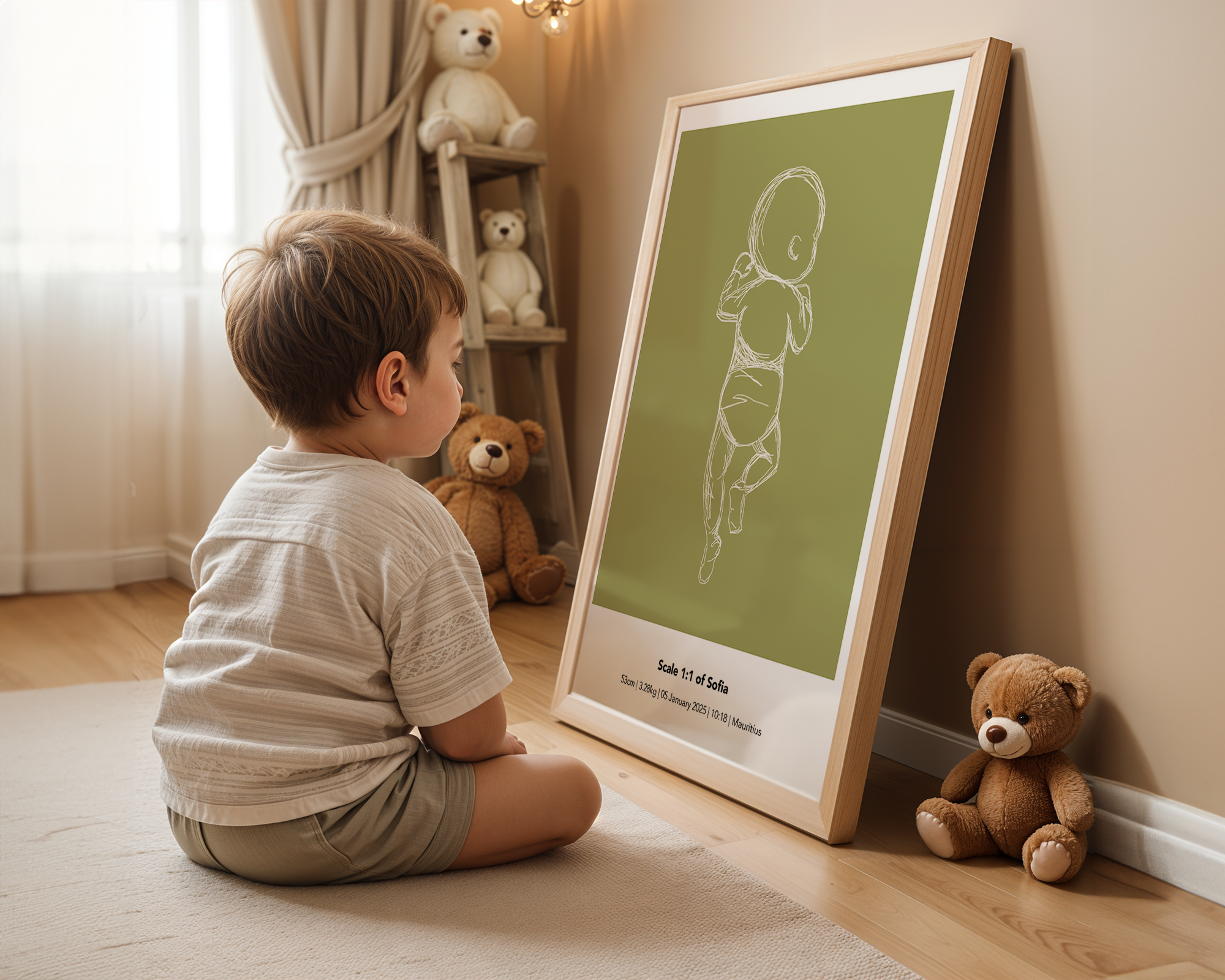 1:1 Scale Custom 300DPI Printable Digital Birth Poster - Sketch Style
